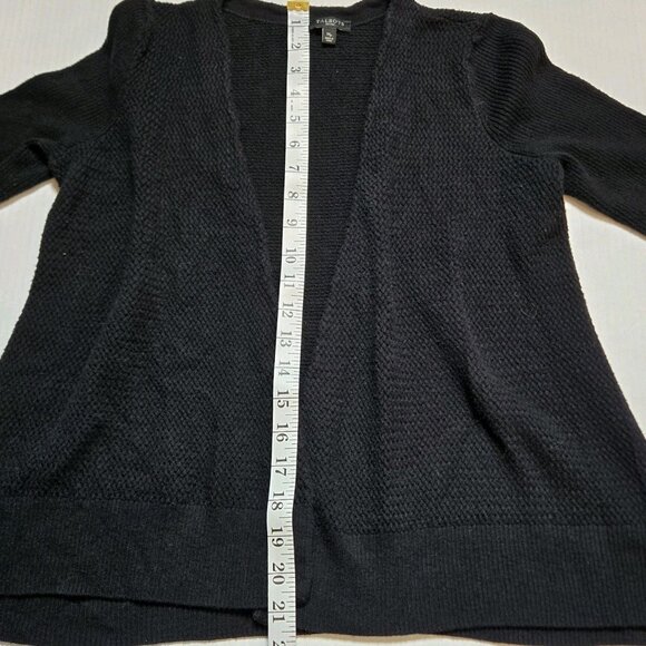 Talbots Petites Womens Open Front Cardigan Sweater Black Medium Cotton Open Knit - Picture 3 of 7